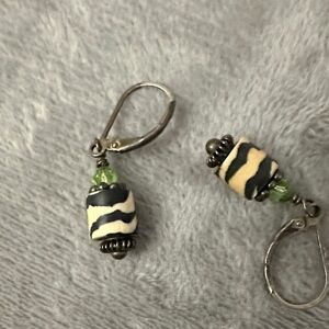 Fun Zebra Stripe Earrings with Green Accents